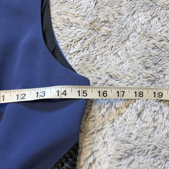 NEW Rag & Bone Renard Dress Mini Blue Leather Trim Flare Sleveless Size 0 - Picture 9 of 9